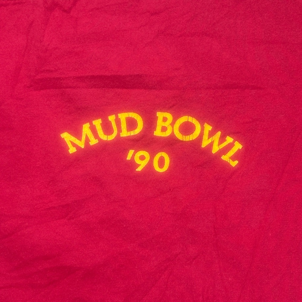 Vintage 90s Jerzees Mud Bowl Gimme Da Ball Graphic Tee XXL Red Single Stitch USA - Picture 3 of 9